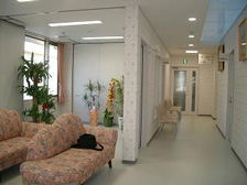 内科待合室とメディカルサロン、検査室への廊下